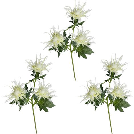 3 Fleurs Artificielles de Chardon en Plastique, Plantes Simulées, Décoration Maison et Vitrine, Blanc, 65 cm (1/3)