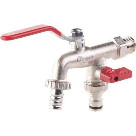 Double robinet quart de tour - Royal Gardineer - 1/2\" - Métal pressé à chaud - Résistant - Polyvalent (1/2)