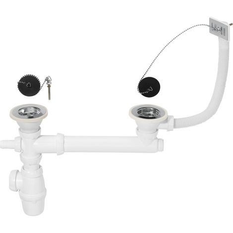 Wirquin – Vidage machine à laver 30721103 – Siphon réglable 131-176mm – Bonde D.60mm avec trop-plein – Compatible éviers inox 2 bacs (1/5)