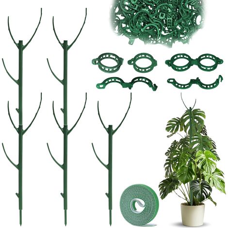 Ensemble de 5 tiges de support réglables pour plantes – Tiges de support empilables pour intérieur/extérieur avec pinces (1/5)