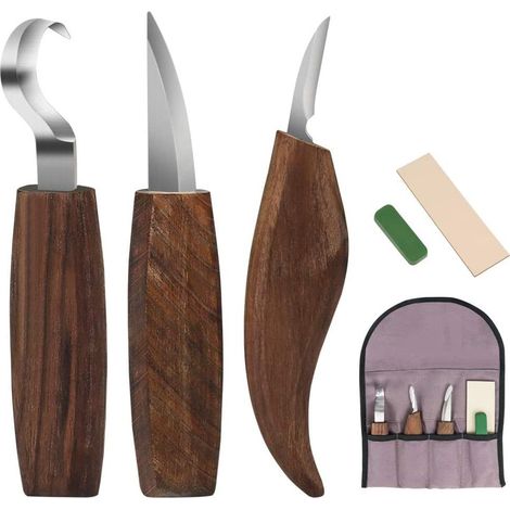 Ensemble d'outils de sculpture sur bois pour débutants et professionnels, avec gants de protection contre les coupures, 5 pièces (1/5)