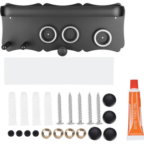 Wandmontierter Haartrocknerhalter, Badezimmeraufbewahrung, schwarzer Haartrocknerhalter, Wandorganizer (1/5)