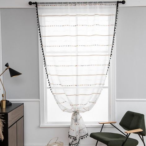 Rideau Fenêtre - Tissu Polyester - Style Boho Campagnard - Poche Pour Tringle - Semi-opaque - 1 Panneau - 140 x 260 cm (1/5)