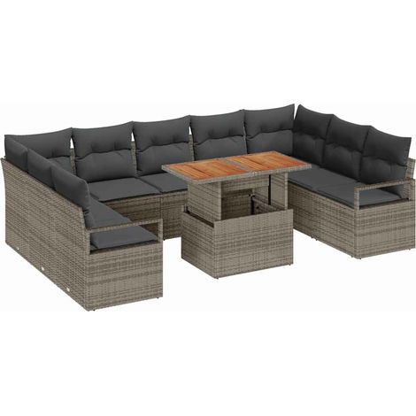 Maison Exclusive - Garten-Sofa-Set mit Speicher 10 pcs Grau Poly
