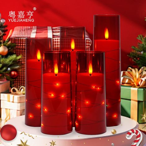 Bougie électronique LED en acrylique rouge, guirlande lumineuse de Noël, décoration de restaurant western, bougie en acrylique avec coupelle.