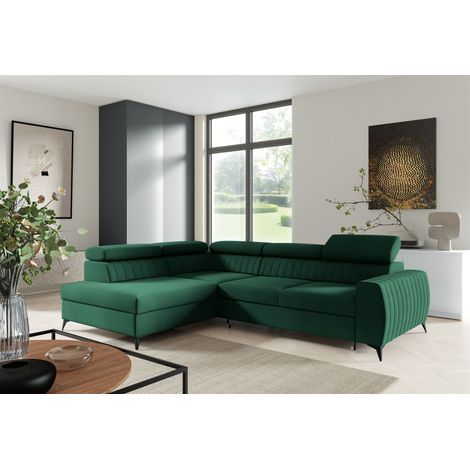 Ecksofa Schlafsofa Sofa TORONTO Stoff Element Dunkelgrün Ottomane Links (1/4)