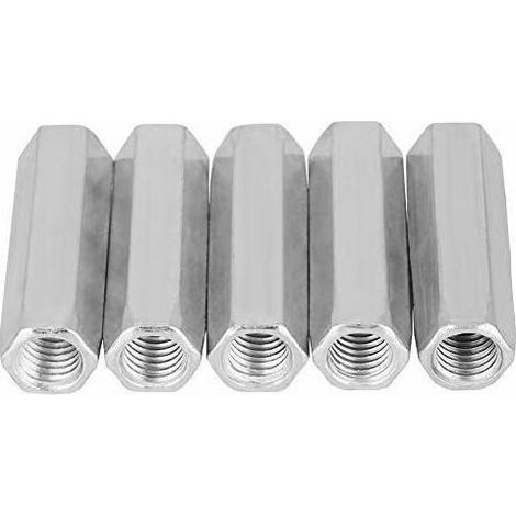 5pcs M10 Écrou Long Tige En Acier Au Carbone Écrous Hexagonaux De Couplage Écrous Hexagonaux Douille Écrou Fixations Filetées (M1040) (1/5)