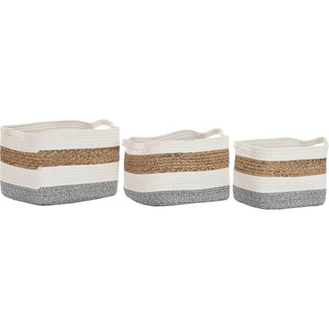 Panier déco coton naturel blanc rangement élégant maison - Blanc naturel et beige chiné (1/4)