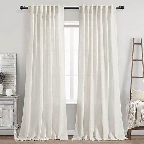 Rideaux lin crème 213 cm lot 2, style ferme moderne semi-transparents plis pincés salon chambre (1/5)