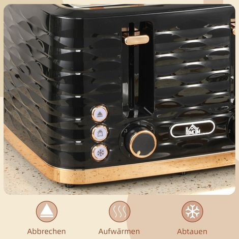 Grille-pain 4 tranches, ondulé, multifonction, noir, bac ramasse-miettes, design moderne, appareil électrique de cuisine (1/5)