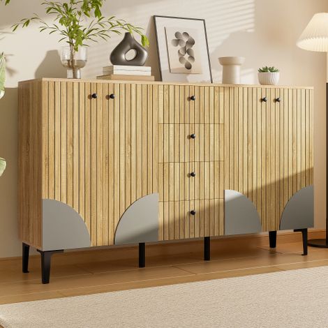 Buffet de Rangement 4 Portes et 4 Tiroirs, Meuble de Rangement Moderne en Bois avec Étagères, Bahut Multifonction pour Salon, Salle à Manger et Entrée, 160 cm (1/5)