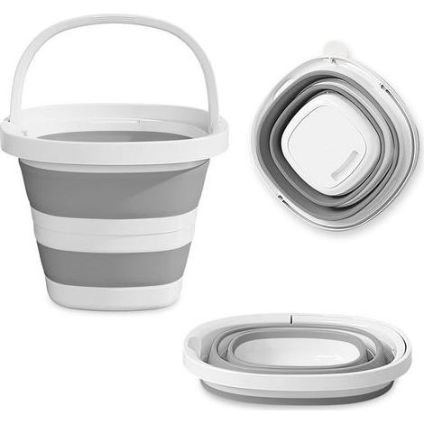 Seau Pliable, 10 litres Grande capacité Seau Plastique avec poignée, Solide et Durable, Peu encombrant, Facile à Transporter, Convient pour Nettoyage, Camping, pêche, Voyages (Blanc Gris) (1/5)