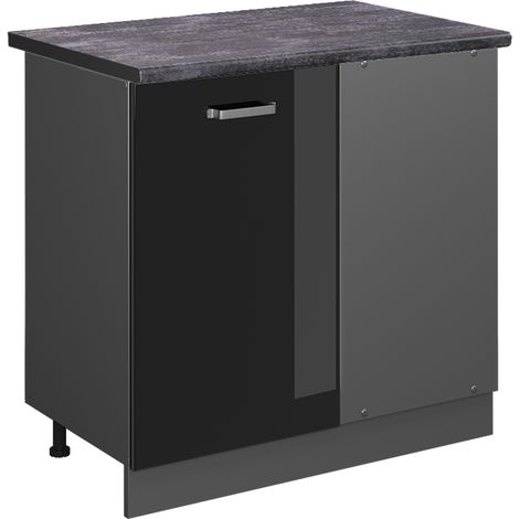 Meuble d'angle R-Line, Noir Haute brillance, 86 cm , PT Anthracite, Vicco