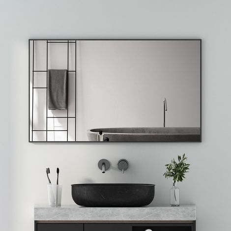 Groß Spiegel 120x70 cm Schwarz Rechteckiger Spiegel mit Metallrahmen Badzimmer Spiegel Schwarz Badspiegel Schwarz Wandspiegel Schwarz für Badezimmer, Waschräume, Schlafzimmer (1/5)