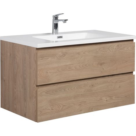 Badplaats Set Mobili Bagno Angela 90 cm - Rovere Castagno - Mobile con Lavabo
