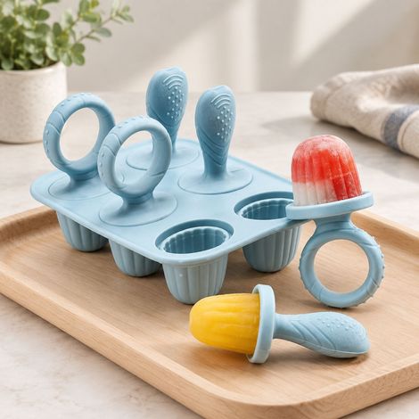FLITI- Moules à Glace Réutilisables en Silicone Alimentaire 6 Pièces avec Bâtonnets Sans BPA pour Enfants Sorbets Yaourts Surgelés Bleu (1/5)