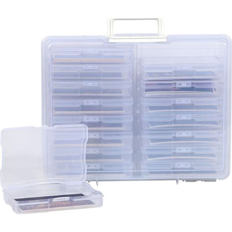 Caja de almacenamiento de fotos de 4 x 6 pulgadas, 16 clips interiores, caja de almacenamiento de fotos transparente, organizador de fotos de plástico para semillas, tarjetas, manualidades y pegatinas (1/4)