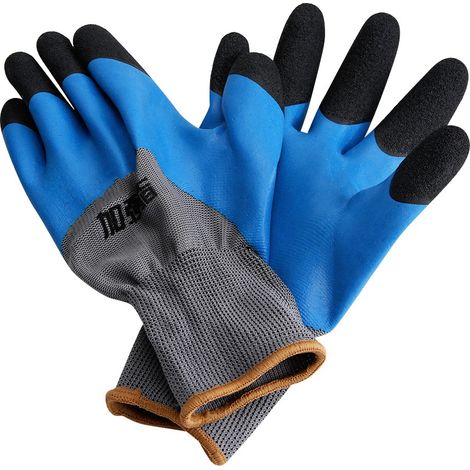 Gants de travail de sécurité en nylon trempé enduit de mousse, résistants à l'usure et antidérapants (gris + bleu)