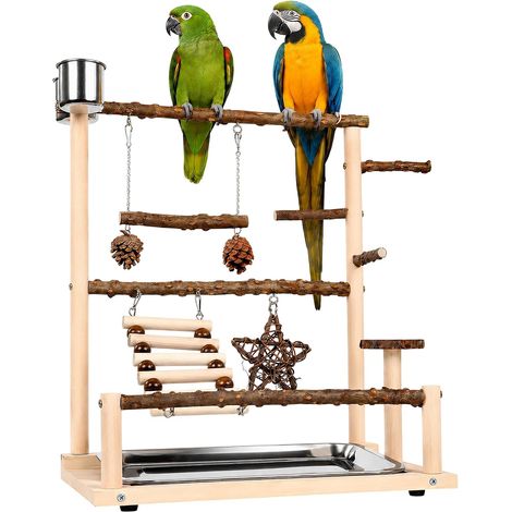 Jouets pour Perroquets et Perruches, Perchoir à Oiseaux, Accessoires pour Cage avec Un Plateau, 2 Mangeoires, Échelles et des Balançoires, Grand Aire de Jeux pour Perruche Calopsitte Conure (1/5)