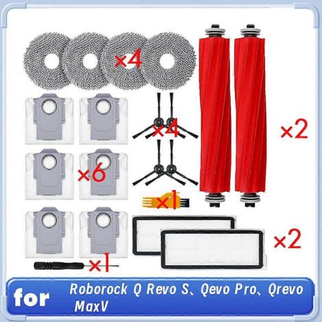 Pour aspirateur robot Roborock Q Revo S, Qevo Pro, Qrevo MaxV : brosse latérale rotative, filtre HEPA, lingette de nettoyage et sac à poussière
