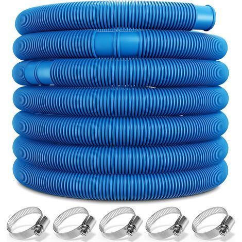 ® Tuyau Piscine 32 mm 6m Flexible Manchons 5X Colliers Tuyau Filtration Piscine Hors-Sol Pompe Filtre à Sable Tuyau annelé étanche résistant UV Chlore Bleu (1/5)