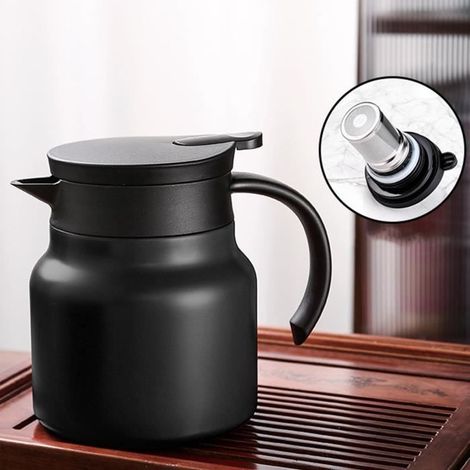 Théière à isolation thermique Noir 800ML, thermos à café avec filtre à thé, en acier inoxydable 304 antirouille (1/4)