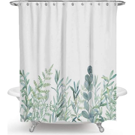 Plante Rideau de Douche Printemps Feuilles Vertes minimalisme Art Rideaux de Douche imperméable Polyester Salle de Bain décor 90x180cm/WxH (1/4)