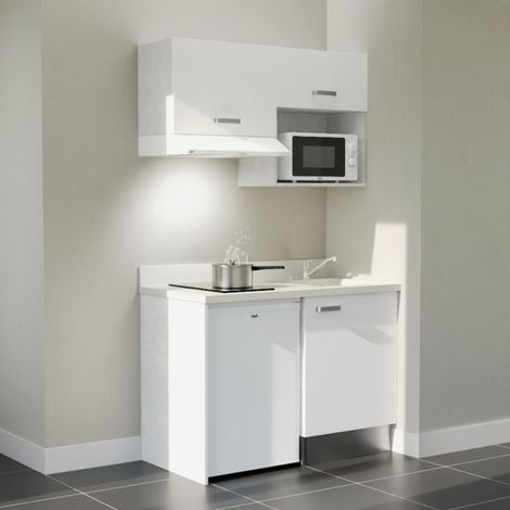 Kitchenette K02L - 120 cm - plan monobloc évier intégré Snova- évier à droite - Façades Blanc + Electroménager inclus coloris Blanc