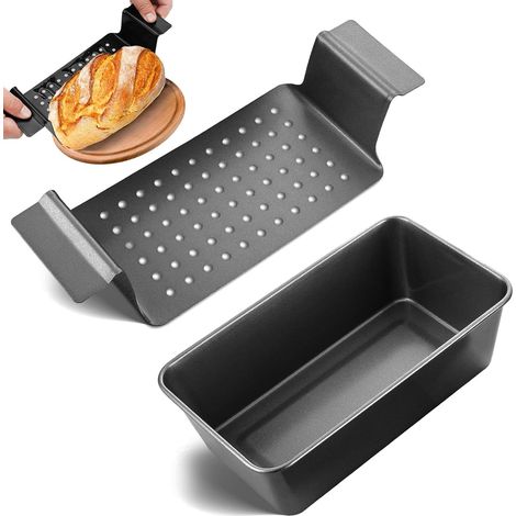 Molde para pan, molde para pasteles, bandeja para tostar, acero al carbono con rejilla extraíble, bandeja para hornear, 24 x 14 x 6,5 cm, negro (1/5)