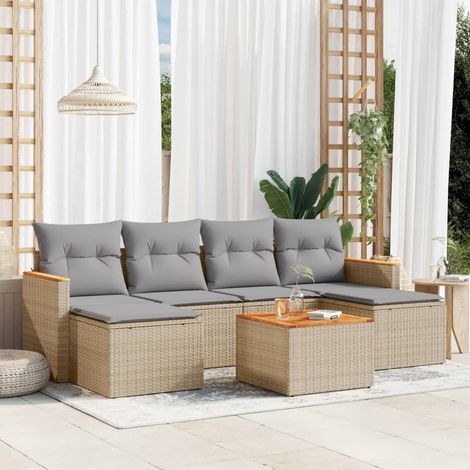Set sofás de jardín 7 piezas y cojines ratán sintético beige vidaXL (1/3)