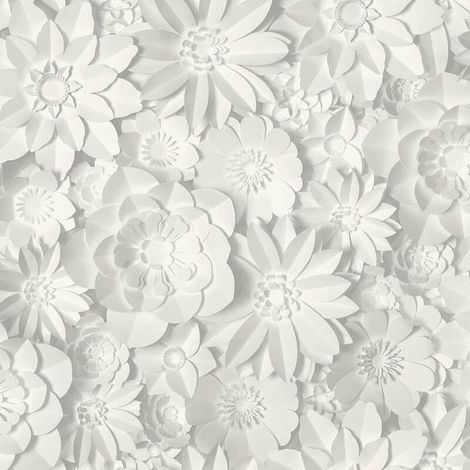 3D Effect Floral Wallpaper Flowers White Grey Washable Fine Decor Dimensions (1/2)