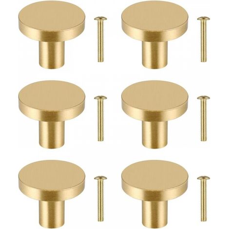 6 poignées de tiroir en laiton massif (2 x 2 x 2 cm), poignées de meubles d'armoire, poignées de meubles en or pour coiffeuse (avec 6 vis) (1/5)