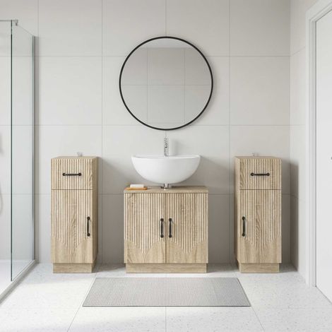 vidaXL 3 Piece Bathroom Cabinet Set HOORN Sonoma Oak Engineered Wood (1/5)