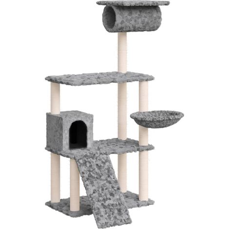 Tiragraffi per gatti Mobili per arrampicata su torre Tiragraffi piattaforma da arrampicata con tiragraffi in sisal leggero 131 cm grigio 020022559