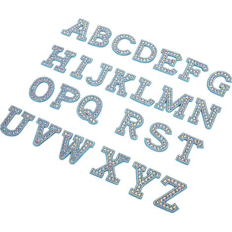 Buchstabenaufnäher von A bis Z, 26 blaue Strass-Stickapplikationen, Aufkleber für Kleidung, Stoff (1/5)