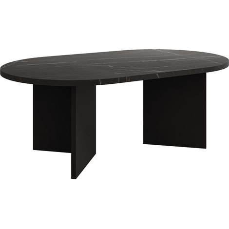 Mesa de centro Comfivo Fungus, Mármol negro + Negro, 42x65x110cm, Diámetro: 0, Aglomerado laminado, Ovalada