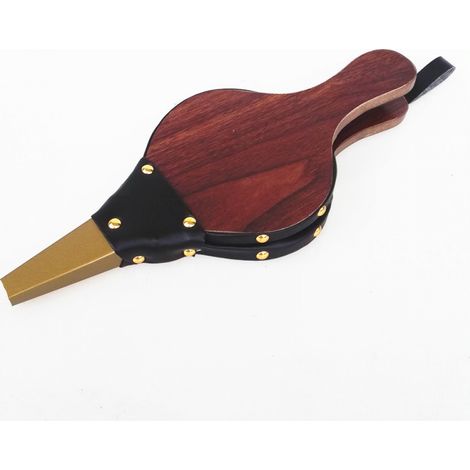 Mini soufflet de cheminée en bois Anje - 30,5 x 12,5 cm - Soufflet à air manuel - Allume-feu rapide avec sangle en cuir à suspendre pour barbecue, cheminée et poêle à bois - Marron (1/5)