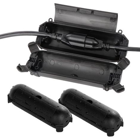 Confezione da 2 coperture protettive impermeabili per cavi di prolunga da esterno, scatola di derivazione resistente alle intemperie per prese, spine e componenti elettrici da esterno. (1/5)