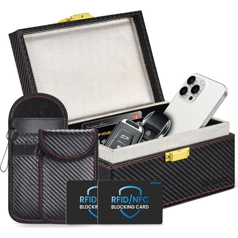 Lot de 2 boîtes Faraday avec pochette pour clés de voiture et cartes de blocage RFID, boîte de blocage de signal de clé de voiture sans clé, coffre-fort Faraday cage RFID (1/5)