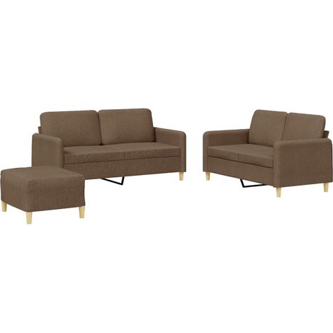 vidaXL Set di Divani 3 pz con Cuscini Marrone in Tessuto (1/5)