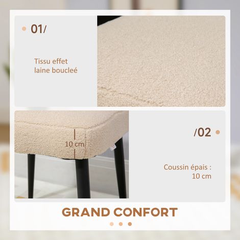 Repose-pied ottoman laine bouclée acier 42x42x44 cm beige (1/5)
