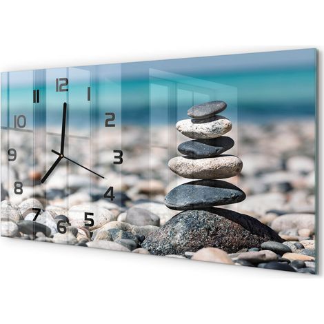 Horloge Murale Panoramique 60x30 cm en Verre Trempé Silencieuse Design Moderne Tas de pierres (1/5)
