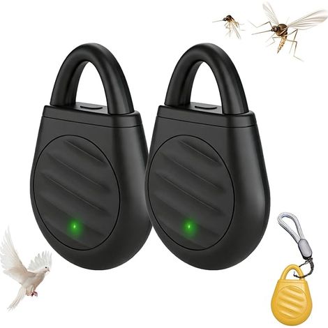 Repelente electrónico ultrasónico portátil y recargable contra mosquitos con tres modos, gancho, color negro, paquete de dos unidades. (1/5)
