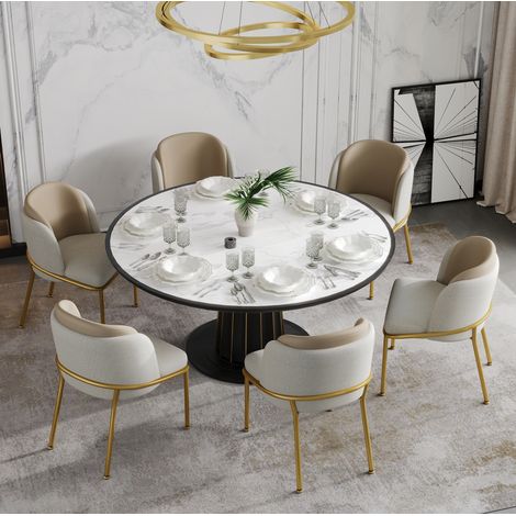Silla de comedor minimalista, respaldo ergonómico, patas ajustables, PVC piel sintética beige (1/5)