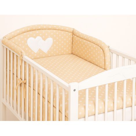 Protector universal para cuna con barrotes - Corazones, lunares blancos sobre fondo beige (1/4)