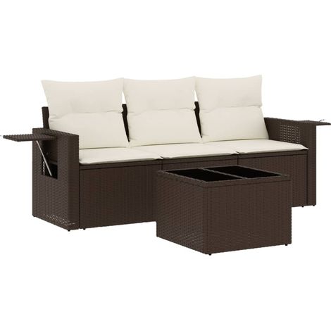 Maison Exclusive - Set Divano da Giardino 4 pz con Cuscini Marrone in Polyrattan