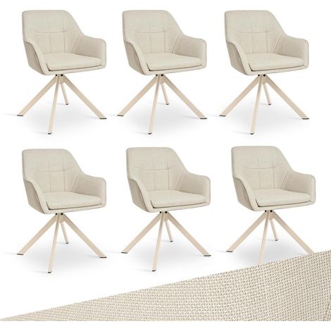 Esszimmerstühle 6er Set drehbar mit Armlehne, beige Leinenoptik, Metallgestell (1/5)