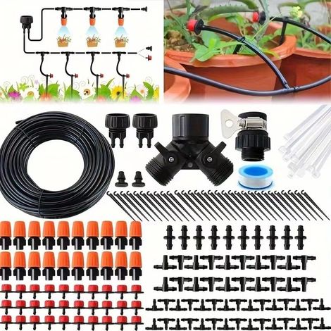 Kit de riego por goteo, sistema de riego para jardín, tubería de distribución en blanco de 1/4 de pulgada, kit de riego por goteo/sistema de riego automático de ahorro de agua para jardín