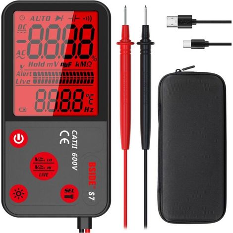 BSIDE Multimètre Numérique Automatique Rechargeable Grand Écran Voltmètre Intelligent Ultra Fin avec NCV Testeur de Tension CC CA Continuité Fréquence Résistance avec Étui (1/4)