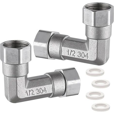 Pair Lot de 2 raccords mobiles 1/2\" en acier inoxydable 304 coudé à 90° 1/2\" IG x 1/2\" IG coudé DN15 90° pour installations d'eau et systèmes de chauffage central (1/5)
